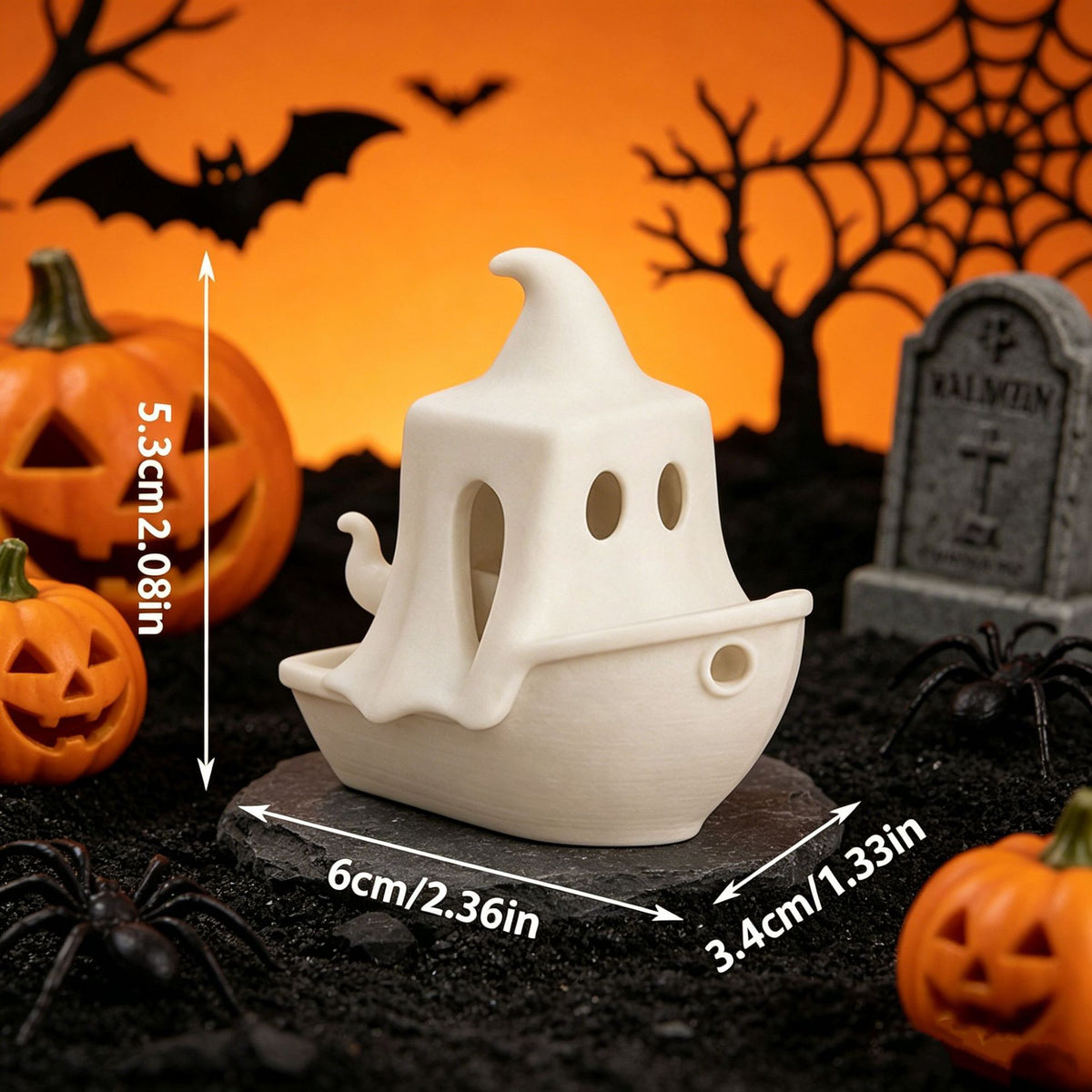 Ghost Ship Pumpkin Boat Decor | Premium Halloween Desk Piece