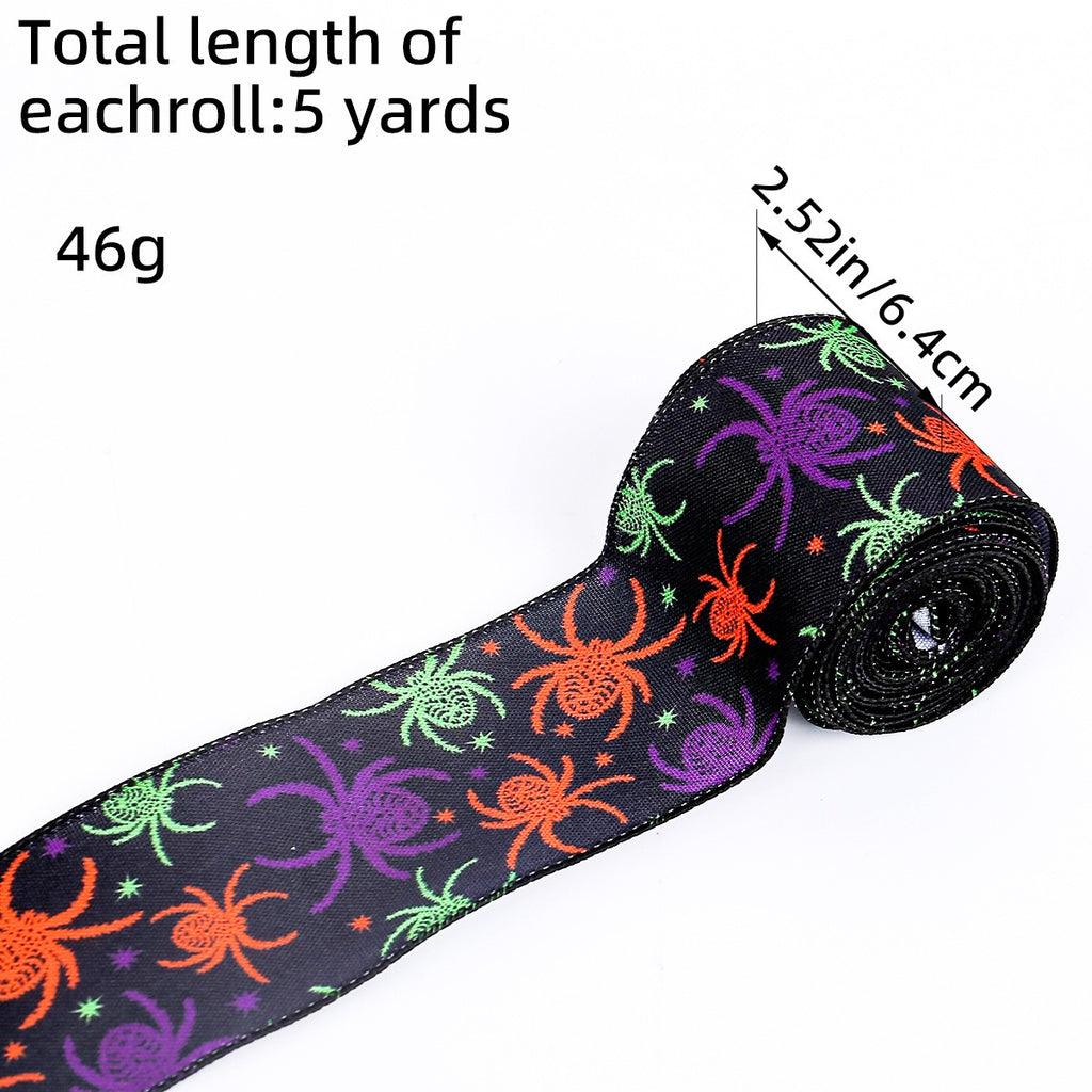 Spider Print Ribbon | Premium Halloween DIY Decor Ribbon