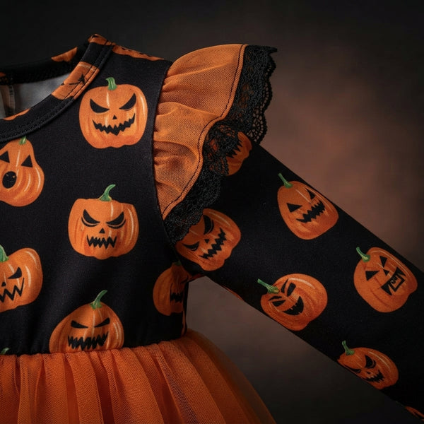 Girls' Pumpkin Princess Dress | Premium Halloween Tulle Costume - product-storytelling-v2